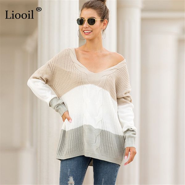 knits autumn winter patchwork knit sweater women color block long sleeve v neck female casual loose knitwear pullovers, White
knits autumn winter patchwork knit sweater women color block long sleeve v neck female casual loose knitwear pullovers, White