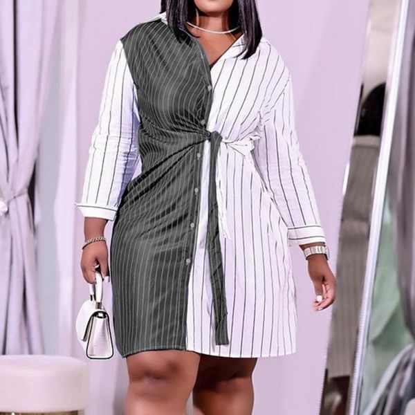 plus size dresses women's fashion stripe short dress lapel single breasted long sleeve splicing contrast beautiful skirt, Black
plus size dresses women's fashion stripe short dress lapel single breasted long sleeve splicing contrast beautiful skirt, Black