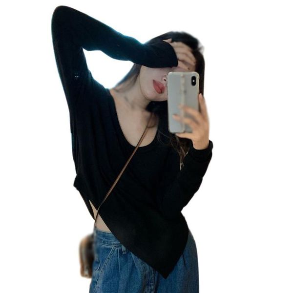 women's t-shirt irregular bottoming shirt design pork full-sleeves round neck summer loose heart machine blouse, White
women's t-shirt irregular bottoming shirt design pork full-sleeves round neck summer loose heart machine blouse, White