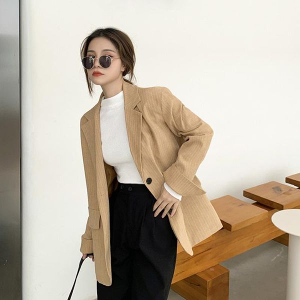 women's suits & blazers 2021 clothing autumn casual striped blazer korean style straight single breasted solid color loose women, White;black
women's suits & blazers 2021 clothing autumn casual striped blazer korean style straight single breasted solid color loose women, White;black