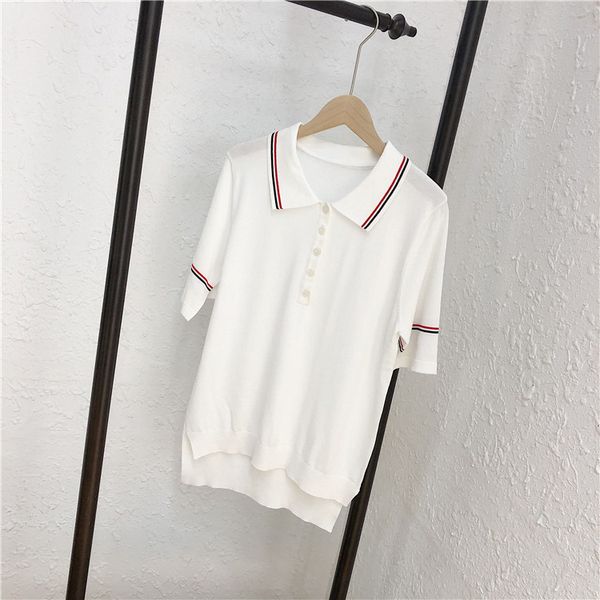 small six white 5040 spring and summer new contrast striped polo collar t-shirt knitted short sleeve loose
small six white 5040 spring and summer new contrast striped polo collar t-shirt knitted short sleeve loose