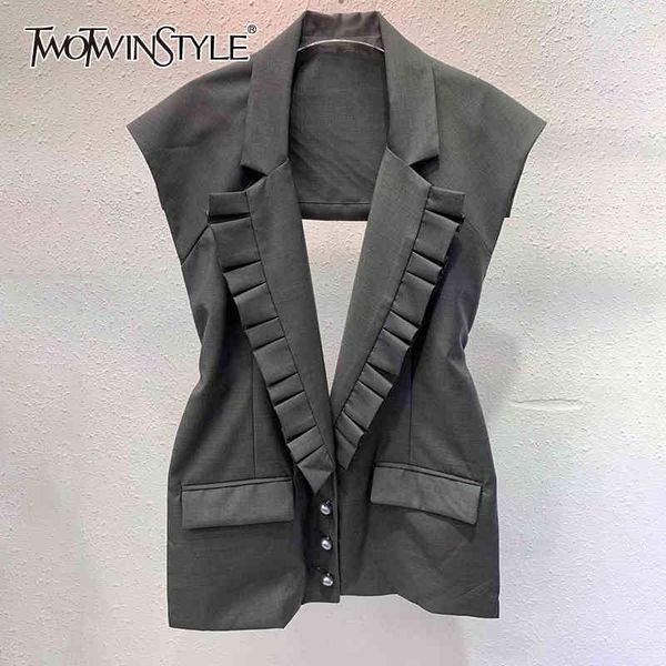 elegant solid coat for women notched sleeveless patchwork hollow out backless slim coats female spring fashion 210524, Black;white
elegant solid coat for women notched sleeveless patchwork hollow out backless slim coats female spring fashion 210524, Black;white