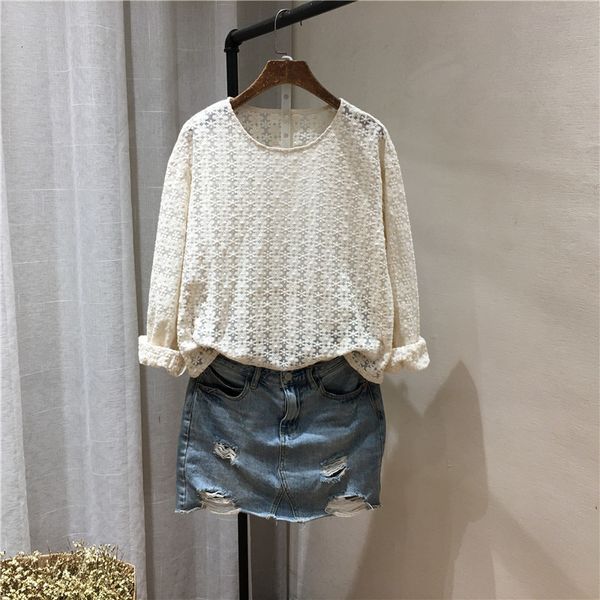 women's blouses & shirts kawaii flowers embroidery lace soft o-neck shirt ojnv, White
women's blouses & shirts kawaii flowers embroidery lace soft o-neck shirt ojnv, White