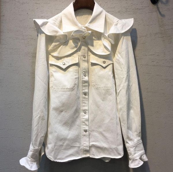 women's blouses & shirts white cotton shirt collar ruffled shoulders chest pockets front buttons long sleeves flared cuffs fashion blou
women's blouses & shirts white cotton shirt collar ruffled shoulders chest pockets front buttons long sleeves flared cuffs fashion blou