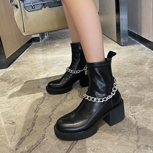 boots ins women ankle natural leather 22-25.5cm cowhide upper + elastic boot shaft autumn and winter metal chain, Black
boots ins women ankle natural leather 22-25.5cm cowhide upper + elastic boot shaft autumn and winter metal chain, Black