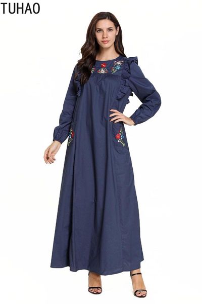 casual dresses large size woman's vintge dress floral embroidered ruffles long sleeved o-neck pocket muslim robe maxi t7751, Black;gray
casual dresses large size woman's vintge dress floral embroidered ruffles long sleeved o-neck pocket muslim robe maxi t7751, Black;gray