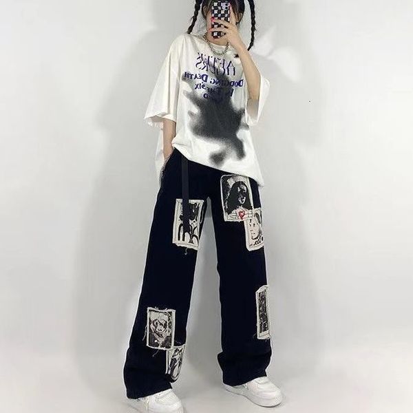 women's jeans grunge punk patchwork black women hip hop streetwear print retro oversize wide leg trousers vintage y2k fashion pants 1tt, Blue
women's jeans grunge punk patchwork black women hip hop streetwear print retro oversize wide leg trousers vintage y2k fashion pants 1tt, Blue