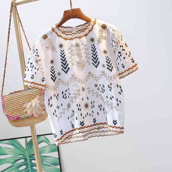 vanovich summer embroidery wild women blouses and short-sleeved cotton casual fashion clothing 210615, White
vanovich summer embroidery wild women blouses and short-sleeved cotton casual fashion clothing 210615, White
