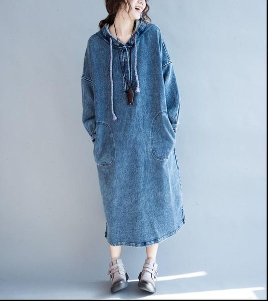 women dress casual long sleeve denim pockets vintage office jeans loose ladies hooded, Black;gray
women dress casual long sleeve denim pockets vintage office jeans loose ladies hooded, Black;gray