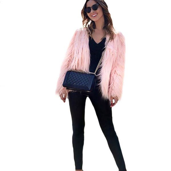 women's leather & faux fashion autumn winter women fur coat solid color long sleeve ffy outerwear short jacket hairy warm overcoat, Black
women's leather & faux fashion autumn winter women fur coat solid color long sleeve ffy outerwear short jacket hairy warm overcoat, Black