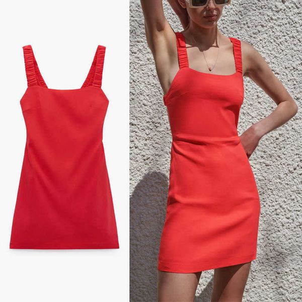 za summer ruched tank dress women sleeveless elastic straps backless red party dress woman strappy mini dresses 210602, Black;gray
za summer ruched tank dress women sleeveless elastic straps backless red party dress woman strappy mini dresses 210602, Black;gray