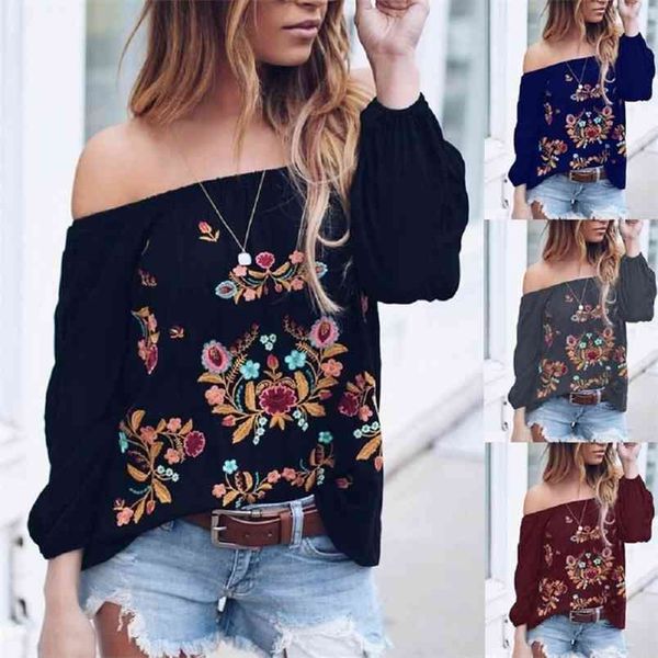 women t-shirt spring autumn floral print off-the-shoulder long sleeve fashion evening party casual cluubwear clothing 210522, White
women t-shirt spring autumn floral print off-the-shoulder long sleeve fashion evening party casual cluubwear clothing 210522, White