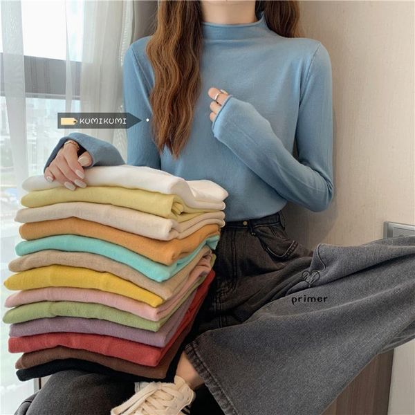 women's sweaters candy color core spun yarn crimped sweater half high collar inner bottom shirt autumn long sleeve blouse women, White;black
women's sweaters candy color core spun yarn crimped sweater half high collar inner bottom shirt autumn long sleeve blouse women, White;black