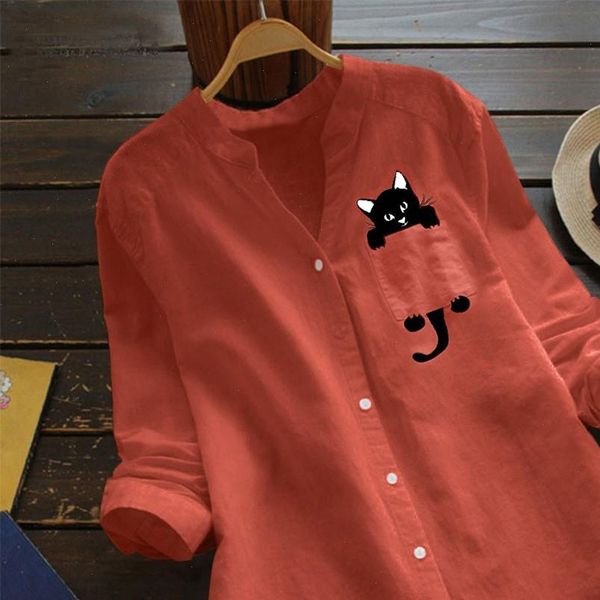 fashion pocket womens shirts linen cute cat print blouse casual spring ladies button loose female women long sleeve blusas, White
fashion pocket womens shirts linen cute cat print blouse casual spring ladies button loose female women long sleeve blusas, White