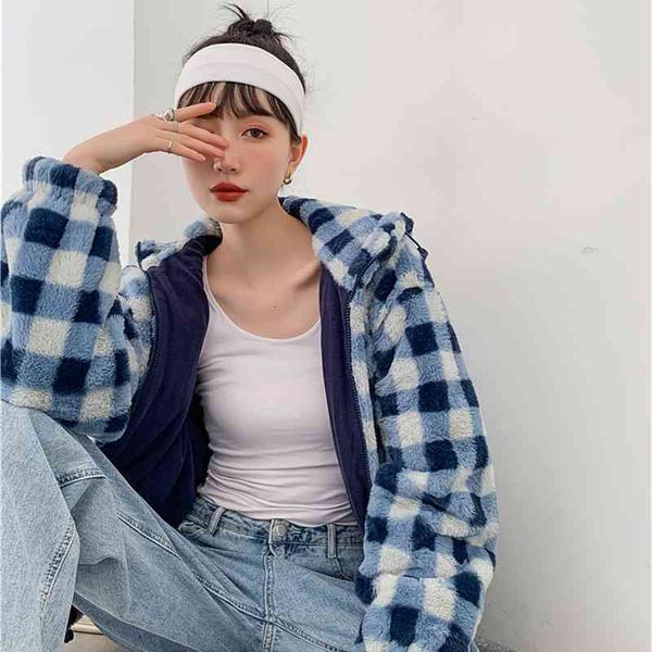 women's wool & blends blue plaid faux fur coat women winter teddy ry hood jacket zipper up fleece warm outwear korean q2ju, Black
women's wool & blends blue plaid faux fur coat women winter teddy ry hood jacket zipper up fleece warm outwear korean q2ju, Black