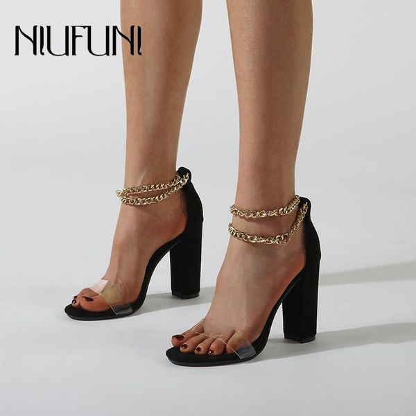 metal chain with buckle thick high-heeled women's sandals transparent pvc package heel open-toes round-toe shoes dress, Black
metal chain with buckle thick high-heeled women's sandals transparent pvc package heel open-toes round-toe shoes dress, Black
