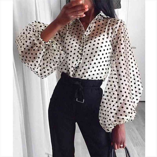 see-through lace mesh sheer blouses women long lantern sleeve polka dot shirts fashion lady turn-down collar transparent shirts, White
see-through lace mesh sheer blouses women long lantern sleeve polka dot shirts fashion lady turn-down collar transparent shirts, White