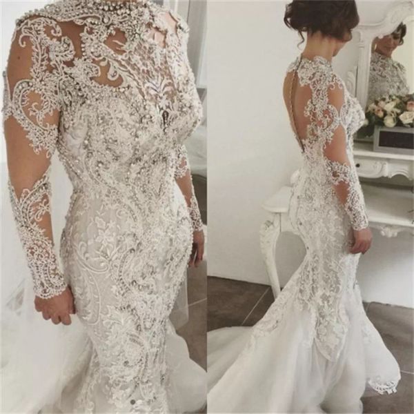 2022 long sleeves mermaid wedding dresses bridal gown luxury beaded crystals sweep train lace applique custom made illusion plus size high n, White
2022 long sleeves mermaid wedding dresses bridal gown luxury beaded crystals sweep train lace applique custom made illusion plus size high n, White