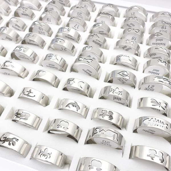 wholesale 100pcs lot men's women's stainless steel band rings laser cut patterns polished fashion jewelry ring party favor, Silver
wholesale 100pcs lot men's women's stainless steel band rings laser cut patterns polished fashion jewelry ring party favor, Silver