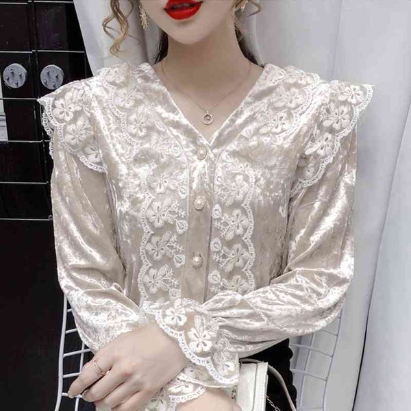 long sleeve v-neck lace velour blouse shirt winter clothes women blusa blouse women blusas mujer de moda women d866 210426, White
long sleeve v-neck lace velour blouse shirt winter clothes women blusa blouse women blusas mujer de moda women d866 210426, White