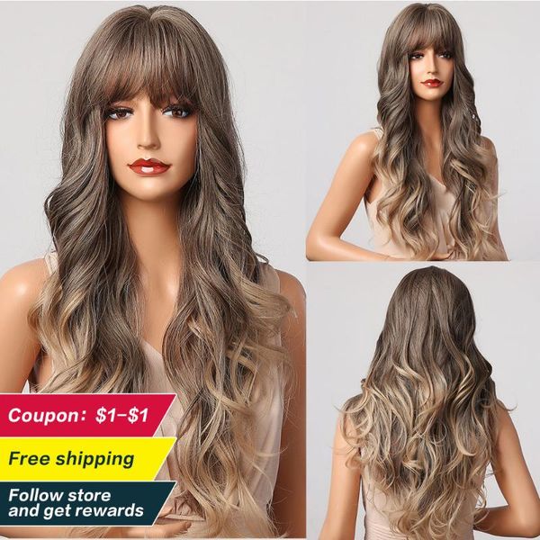 synthetic wigs henry margu long body wave ombre brown blonde with bangs natural for women heat resistant cosplay party wig, Black
synthetic wigs henry margu long body wave ombre brown blonde with bangs natural for women heat resistant cosplay party wig, Black