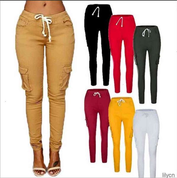 women casual thin high waist belt multi-pocket pencil pants feet m381, Black;white 
women casual thin high waist belt multi-pocket pencil pants feet m381, Black;white