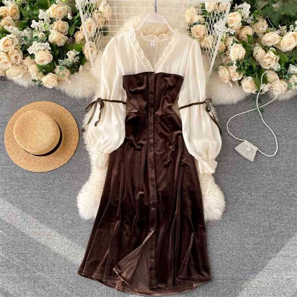 women's velvet dress autumn winter design patchwork puff sleeve contrast color stitching midi vestidos female gx1047 210507, Black;gray
women's velvet dress autumn winter design patchwork puff sleeve contrast color stitching midi vestidos female gx1047 210507, Black;gray