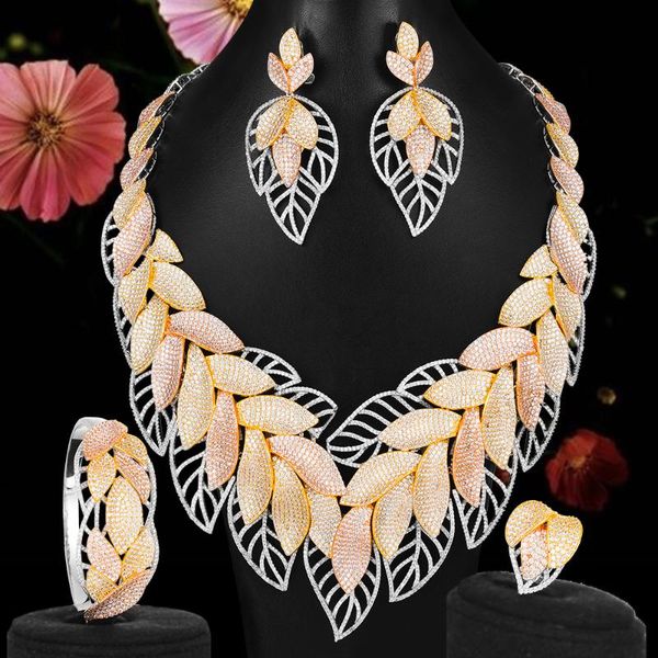 earrings & necklace blachette fashion nigerian african zircon wedding elegant leaf feather bracelet ring jewelry set high quality, Silver
earrings & necklace blachette fashion nigerian african zircon wedding elegant leaf feather bracelet ring jewelry set high quality, Silver