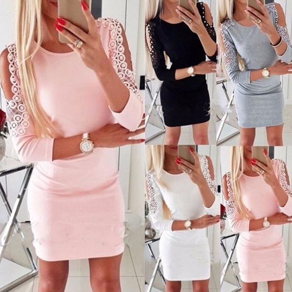 casual dresses 2021spring and fall fashion women's solid color round neck off-shoulder stitching lace long-sleeved hollow dress, Black;gray
casual dresses 2021spring and fall fashion women's solid color round neck off-shoulder stitching lace long-sleeved hollow dress, Black;gray