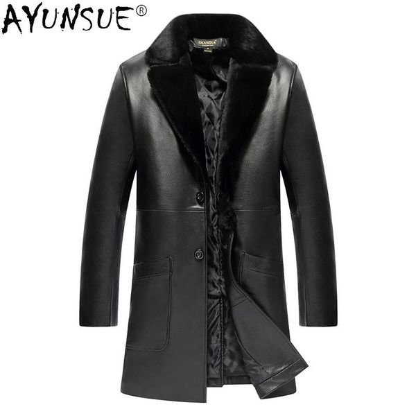 men's leather & faux ayunsue winter jacket genuine men long cowhide coat for wool fur collar chaqueta cuero hombre 19-807, Black
men's leather & faux ayunsue winter jacket genuine men long cowhide coat for wool fur collar chaqueta cuero hombre 19-807, Black