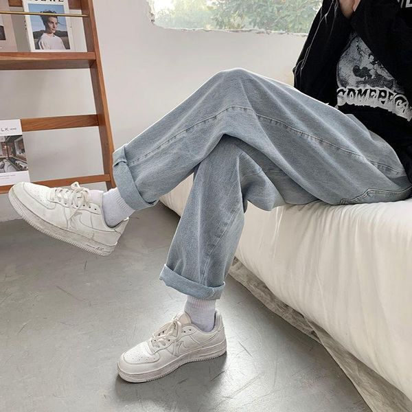 high waist solid color jeans men korean fashion loose casual harajuku streetwear retro straight denim mopping pants men's, Blue
high waist solid color jeans men korean fashion loose casual harajuku streetwear retro straight denim mopping pants men's, Blue