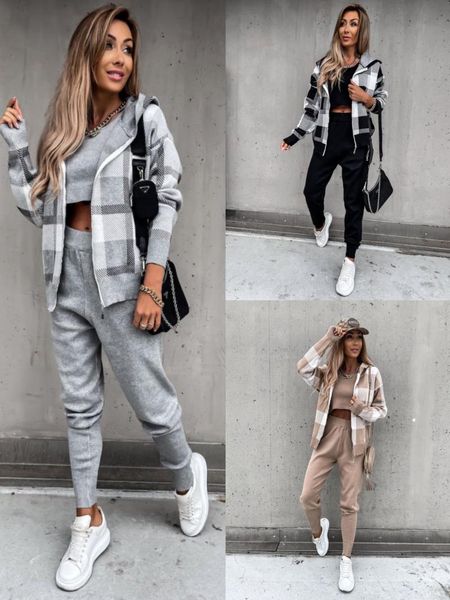 women's two piece pants casual sportswear set 2021 autumn winter jacket +vest + knitted 3-piece, White
women's two piece pants casual sportswear set 2021 autumn winter jacket +vest + knitted 3-piece, White