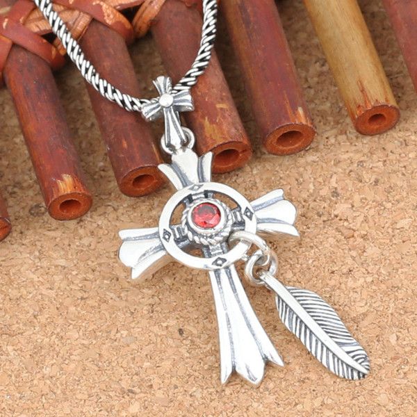 925 sterling silver cross feather pendant necklaces with red stone american european vintage antique designer luxury jewelry accessories
925 sterling silver cross feather pendant necklaces with red stone american european vintage antique designer luxury jewelry accessories