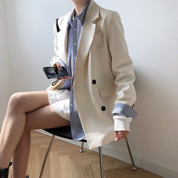 women's suits & blazers blazer women short double breasted notched solid color casual elegant female classic chic office lady coat, White;black
women's suits & blazers blazer women short double breasted notched solid color casual elegant female classic chic office lady coat, White;black