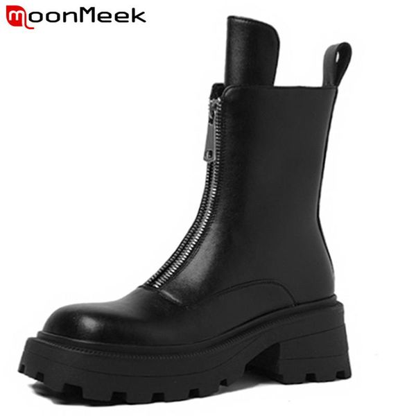 boots moonmeek 2021 fashion platform women genuine leather shoes round toe zip autumn winter square heel ankle, Black
boots moonmeek 2021 fashion platform women genuine leather shoes round toe zip autumn winter square heel ankle, Black