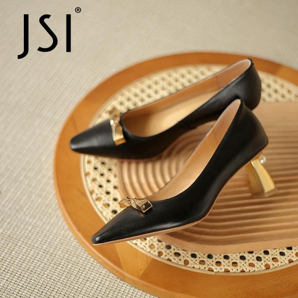 pumps woman genuine leather pointed toe shallow mental decoration high thin heel offcie lady shoes jo911 dress, Black
pumps woman genuine leather pointed toe shallow mental decoration high thin heel offcie lady shoes jo911 dress, Black