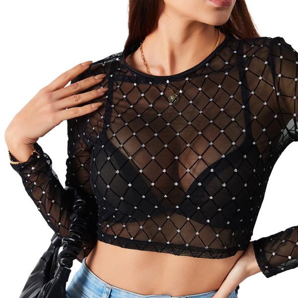 women's t-shirt rhinestone see through short women 2021 long sleeve crew neck club fashion black crop streetwear, White
women's t-shirt rhinestone see through short women 2021 long sleeve crew neck club fashion black crop streetwear, White