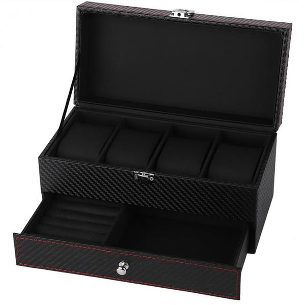 watch boxes & cases fashion 4 grids double layers box case carbon fiber rings earrings display storage holder organizer jewelry gift, Black;blue
watch boxes & cases fashion 4 grids double layers box case carbon fiber rings earrings display storage holder organizer jewelry gift, Black;blue