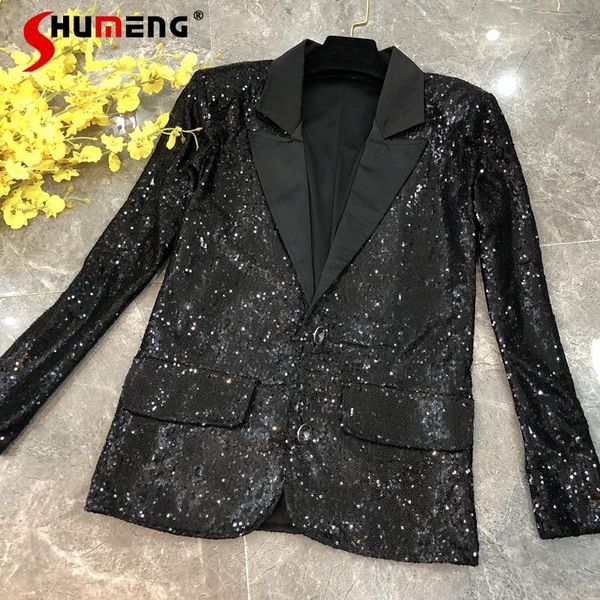 women's suits & blazers 2021 autumn slim fit black turn-down collar sequined suit coat ladies fashion simple solid color high street bl, White;black
women's suits & blazers 2021 autumn slim fit black turn-down collar sequined suit coat ladies fashion simple solid color high street bl, White;black