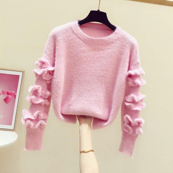 women's sweaters 2021 spring autumn sweet frilled panel long-sleeve round-neck pullover sweater casual knit ruffles jumper, White;black
women's sweaters 2021 spring autumn sweet frilled panel long-sleeve round-neck pullover sweater casual knit ruffles jumper, White;black