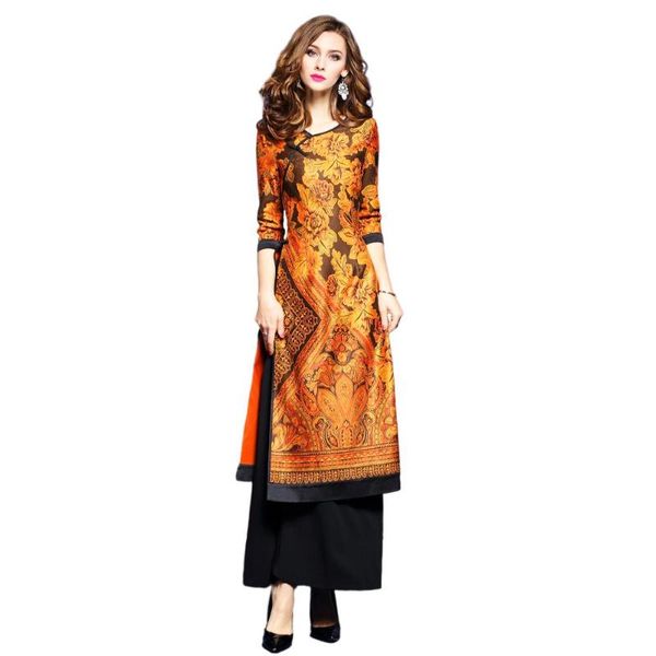autumn women 2 pieces pant set long yellow printed split blouse and black wide leg office lady elegant sets women's two piece pants, White
autumn women 2 pieces pant set long yellow printed split blouse and black wide leg office lady elegant sets women's two piece pants, White