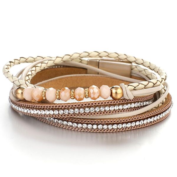 tennis amorcome elegant multi-strand bradied leather double wrap bracelet with magnetic clasp for women crystal beads bracelets jewelry, Golden;silver 
tennis amorcome elegant multi-strand bradied leather double wrap bracelet with magnetic clasp for women crystal beads bracelets jewelry, Golden;silver