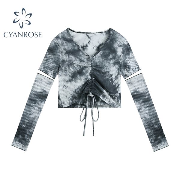 women's streetwear t shirt tie dye drawstring lace-up v neck party club bar spliced sleeve pullover tees summer bodycon 210515, White
women's streetwear t shirt tie dye drawstring lace-up v neck party club bar spliced sleeve pullover tees summer bodycon 210515, White