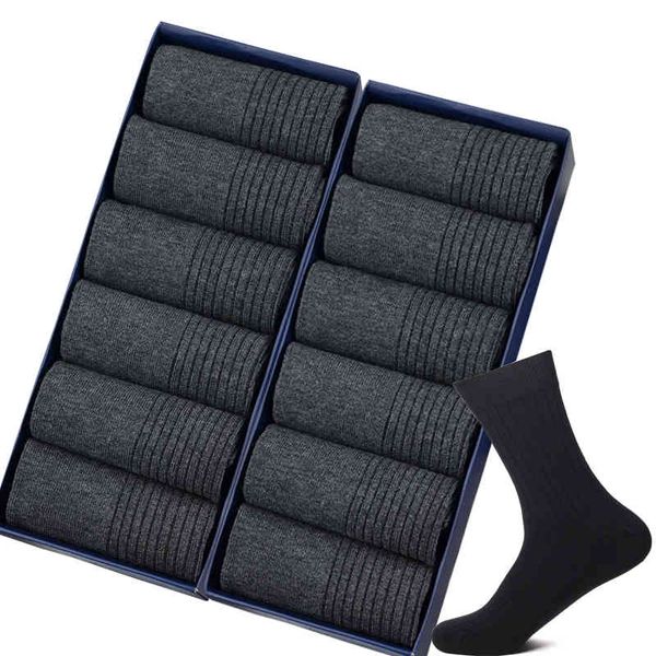 10pairs/lot men's business breathable double needle male long socks black white