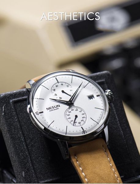 wristwatches nesun fashion men's watch automatic mechanical sports calendar luminous business leather strap waterproof watches, Slivery;brown
wristwatches nesun fashion men's watch automatic mechanical sports calendar luminous business leather strap waterproof watches, Slivery;brown