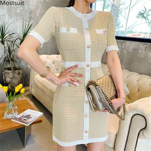 summer elegant vintage knitted mini dresses for women short sleeve buttons pockets party dress korean style robe femme 210513, Black;gray
summer elegant vintage knitted mini dresses for women short sleeve buttons pockets party dress korean style robe femme 210513, Black;gray