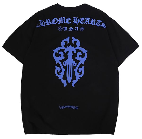 self made sanskrit blue sword cross short sleeve casual men's and women's t-shirt, White;black
self made sanskrit blue sword cross short sleeve casual men's and women's t-shirt, White;black