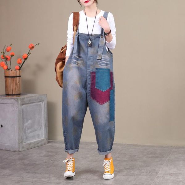women's jumpsuits & rompers spring literary retro print patch old denim overalls loose pants female siamese, Black;white
women's jumpsuits & rompers spring literary retro print patch old denim overalls loose pants female siamese, Black;white