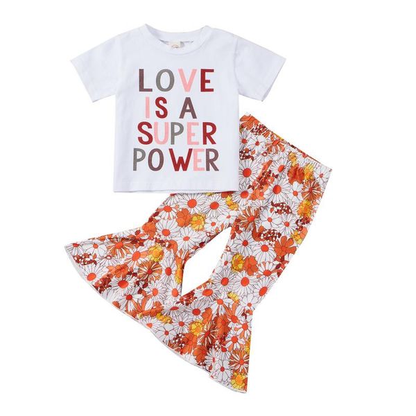 letter print short sleeve shirt sunflower daisy flare pants summer baby girls outfits clothing sets, White
letter print short sleeve shirt sunflower daisy flare pants summer baby girls outfits clothing sets, White