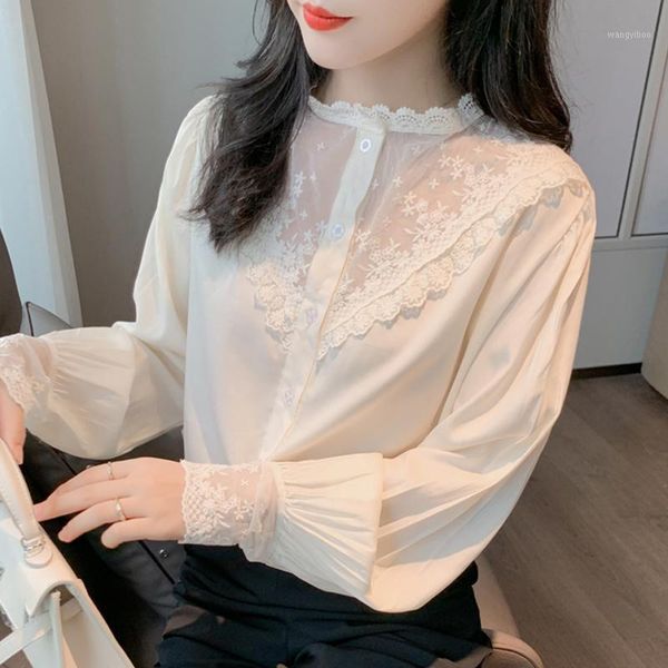 women's blouses & shirts 2021 autumn sweet crochet lace blouse stand collar patchwork womeon shirt lantern long sleeve chiffon blusa, White
women's blouses & shirts 2021 autumn sweet crochet lace blouse stand collar patchwork womeon shirt lantern long sleeve chiffon blusa, White